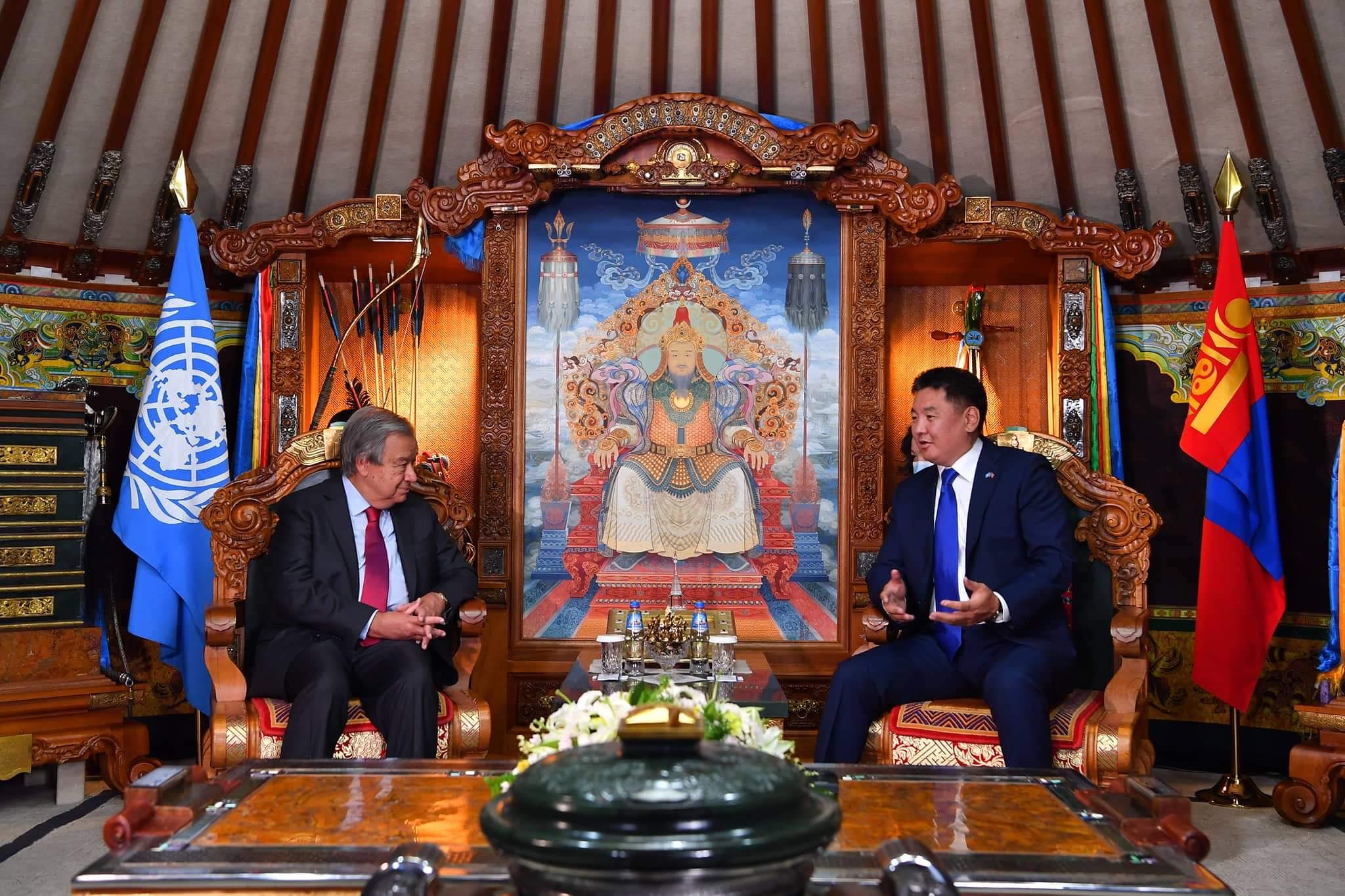 Монгол Улсын Ерөнхийлөгч У.Хүрэлсүх НҮБ-ын Ерөнхий нарийн бичгийн дарга А.Гутеррешийг хүлээн авч уулзав